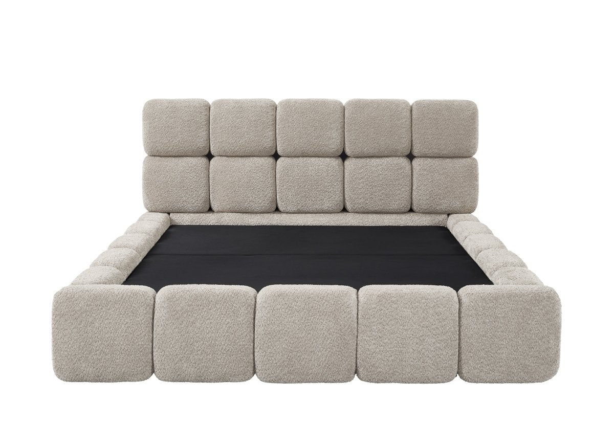 Lit coffre tissu bouclette taupe 180x200 cm BUBBLE