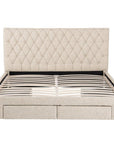Lit double avec 4 tiroirs en lin beige 140x190 cm LEANDRE
