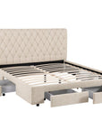 Lit double avec 4 tiroirs en lin beige 140x190 cm LEANDRE