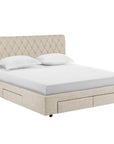 Lit double avec 4 tiroirs en lin beige 180x200 cm LEANDRE