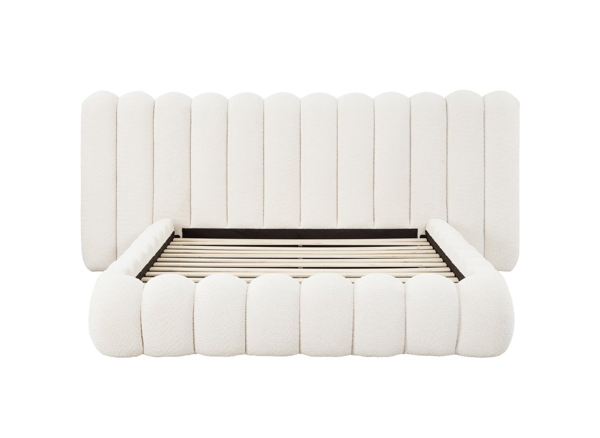 Lit double en tissu bouclette beige 160x200 cm GRETA