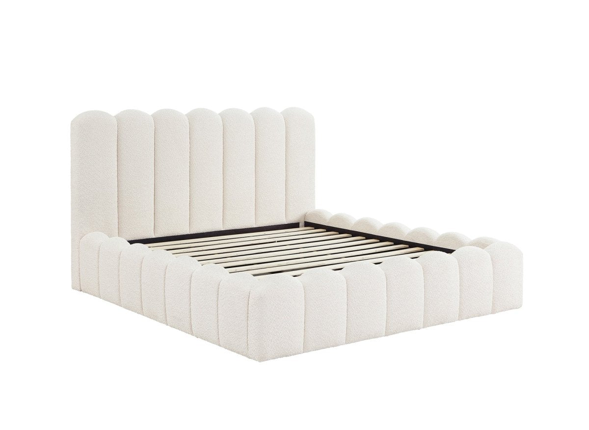Lit double en tissu bouclette beige 160x200 cm RITA