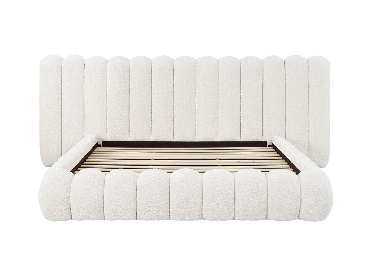 Lit double en tissu bouclette beige 180x200 cm GRETA