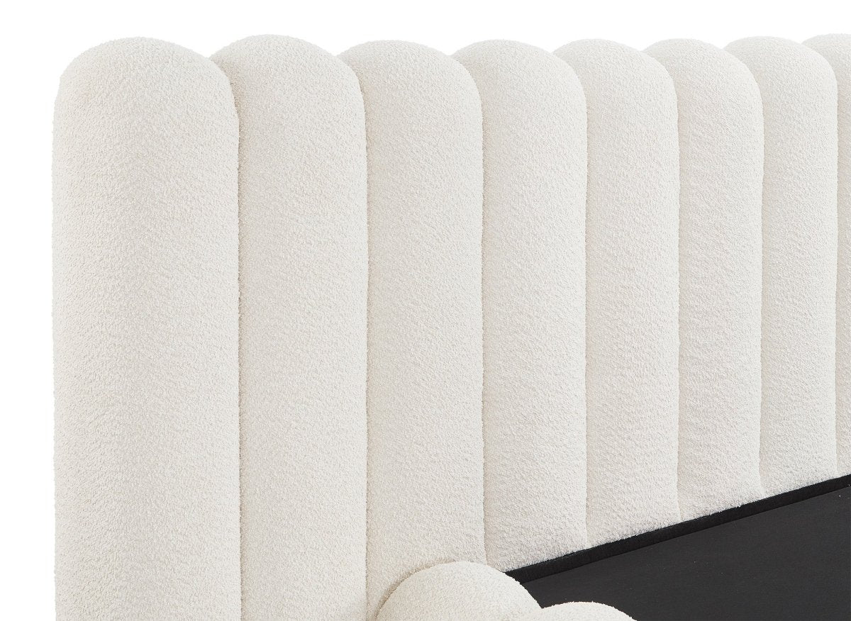 Lit double en tissu bouclette beige 180x200 cm GRETA