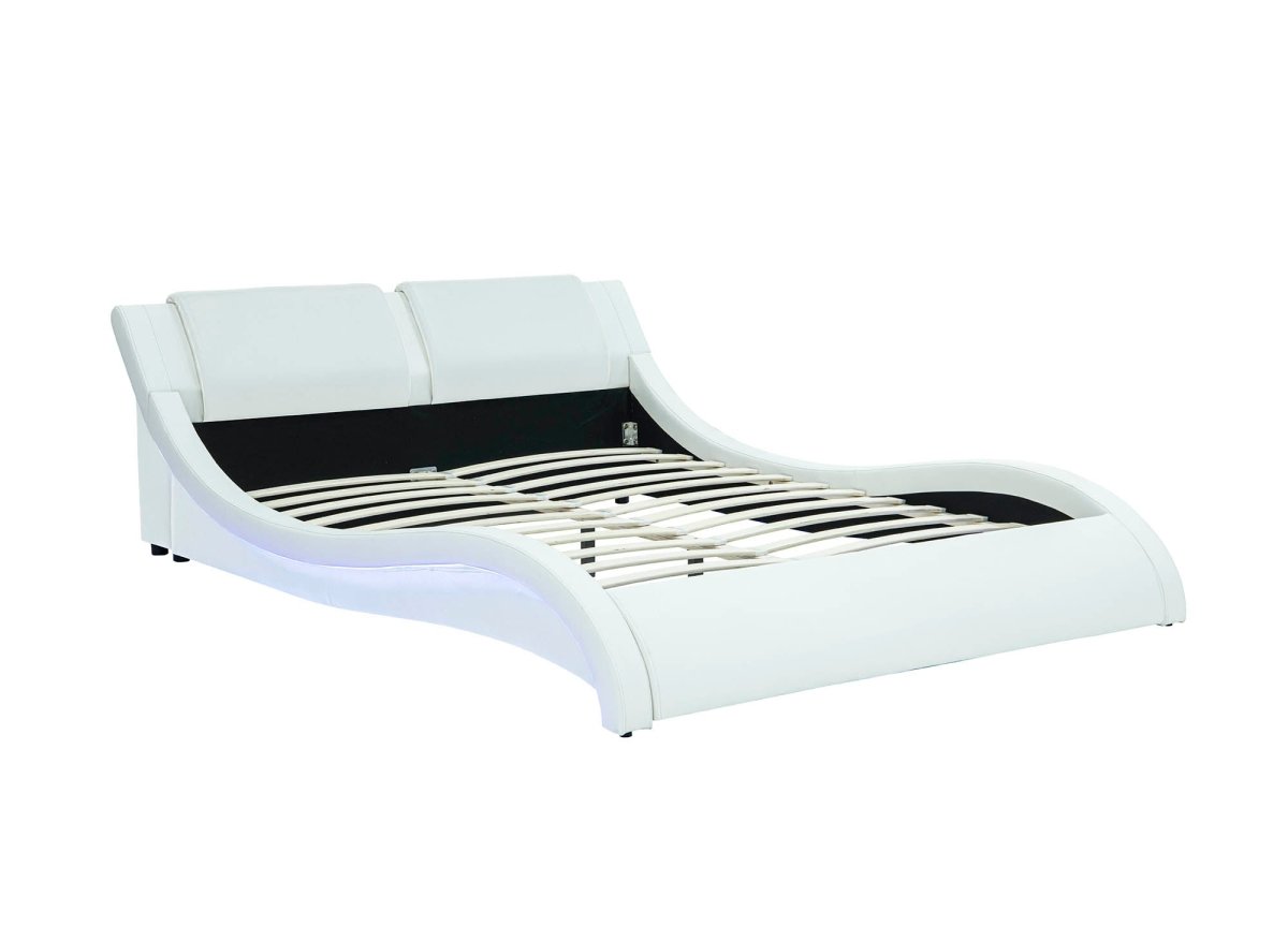 Lit en simili cuir blanc avec LED 140x190 cm ZEDA