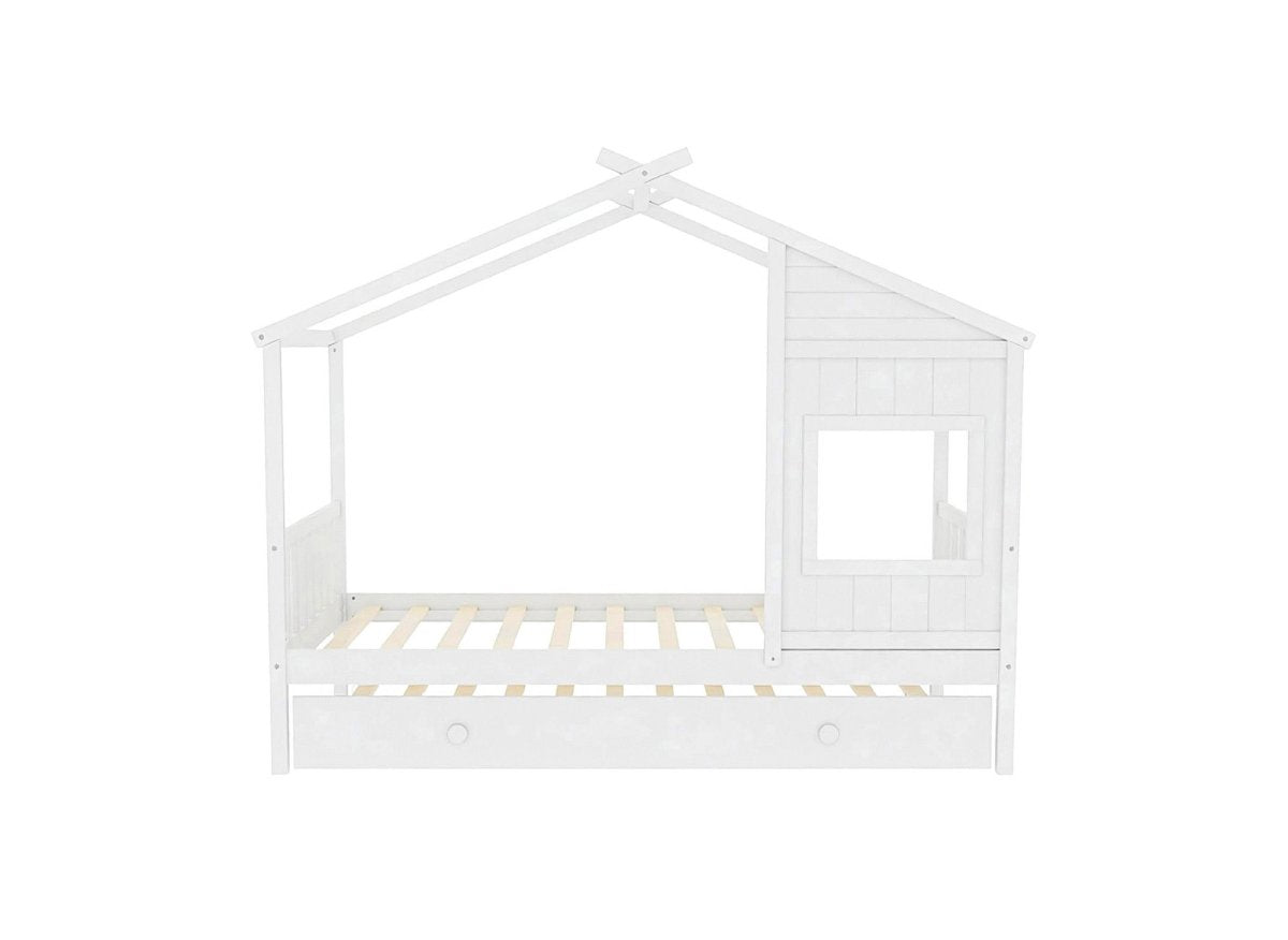 Lit gigogne cabane en bois blanc 90 x 190 cm MILIO
