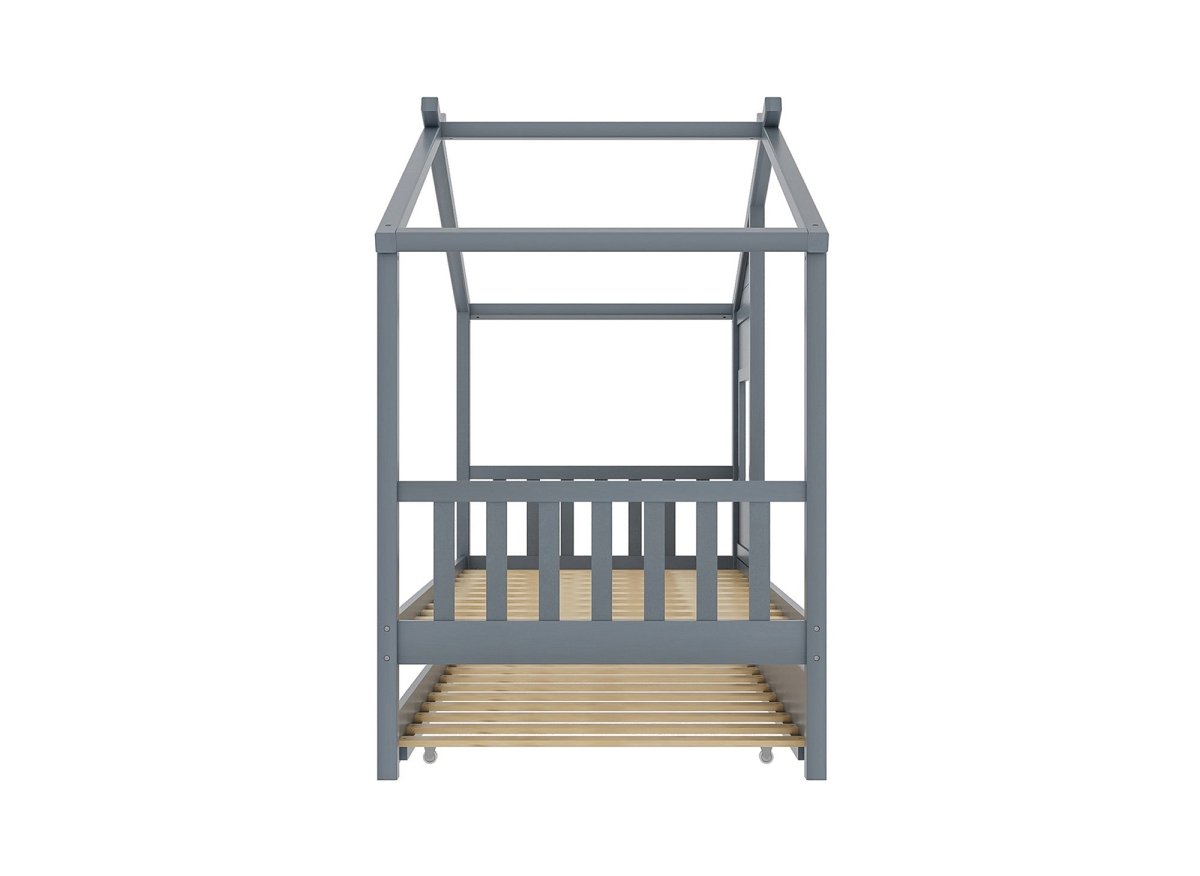 Lit gigogne cabane en bois gris 90 x 190 cm MILIO