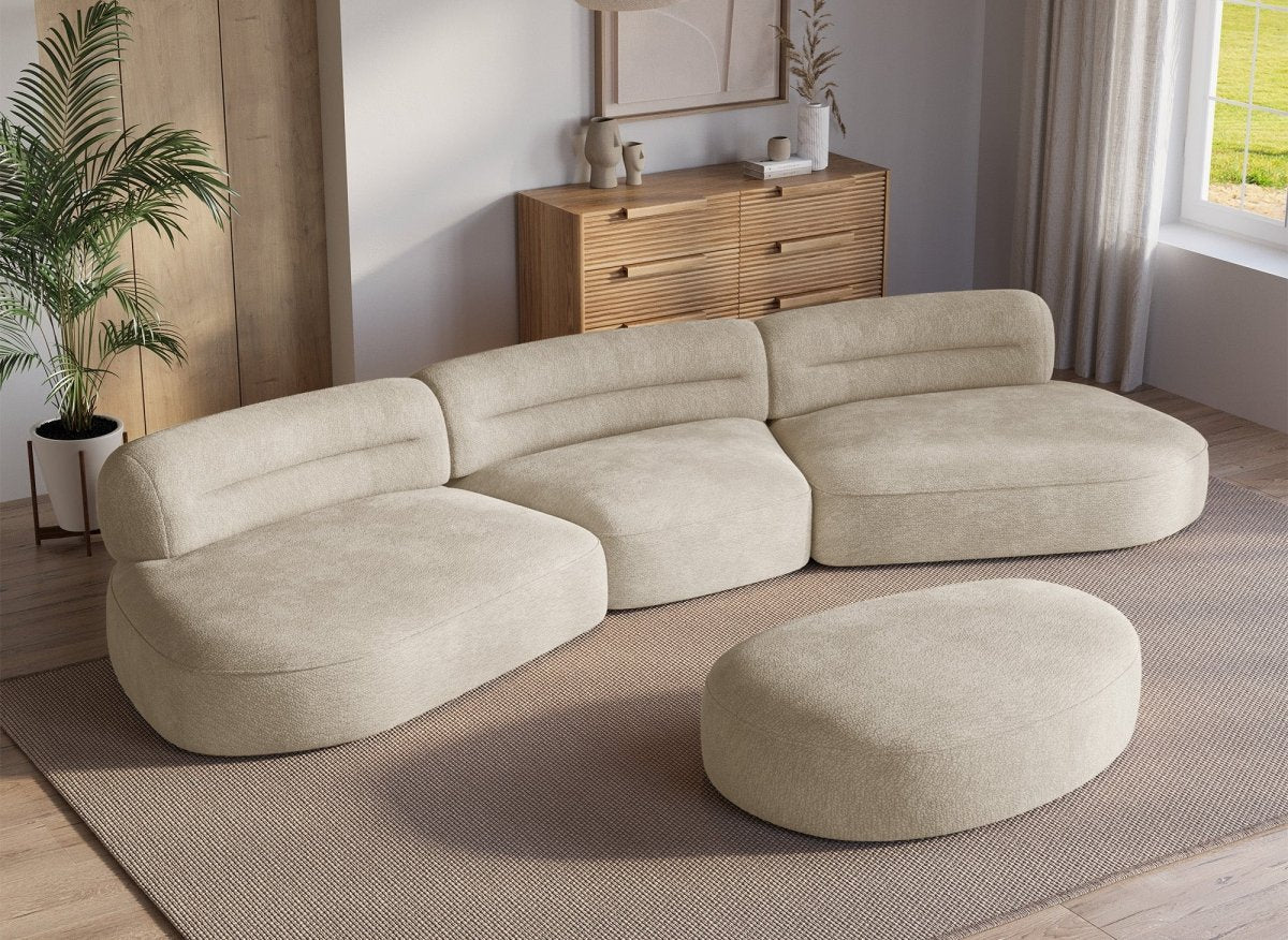 Pouf en velours tissé beige IMENIA