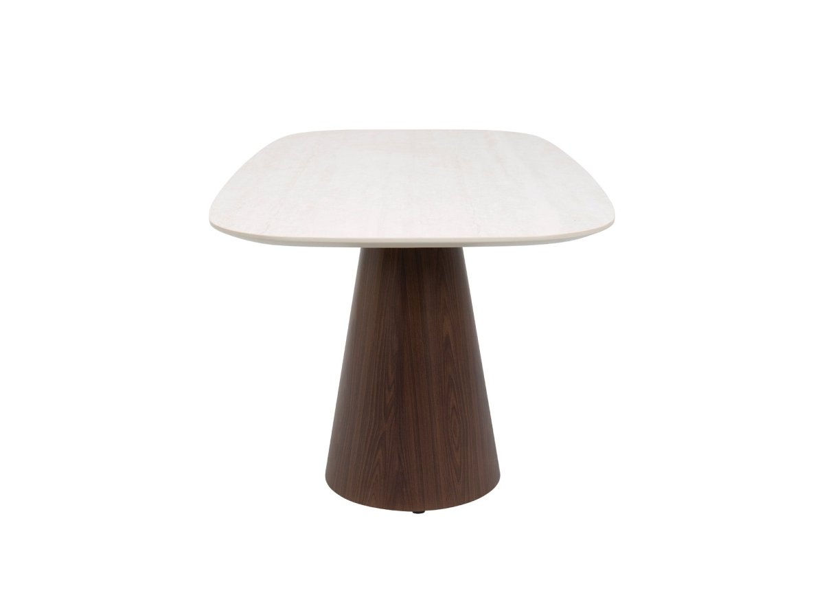 Table à manger 200cm en céramique beige pieds marron 8 personnes 200cm ELWEN