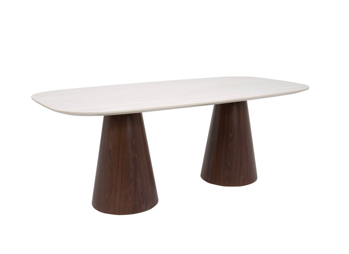 Table à manger 200cm en céramique beige pieds marron 8 personnes 200cm ELWEN