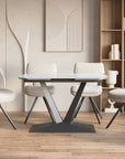 Table à manger extensible en céramique blanche 8 personnes 120-180 cm ELIAD