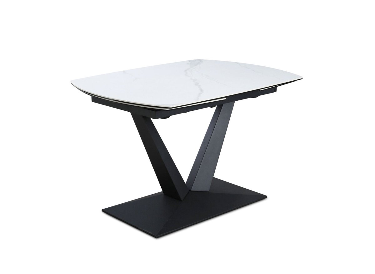 Table à manger extensible en céramique blanche 8 personnes 120-180 cm ELIAD