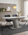 Table à manger extensible en métal beige plateau céramique blanc 180-240 cm DUBAI