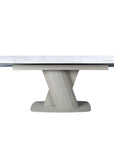 Table à manger extensible en métal beige plateau céramique blanc 180-240 cm DUBAI