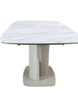 Table à manger extensible en métal beige plateau céramique blanc 180-240 cm DUBAI