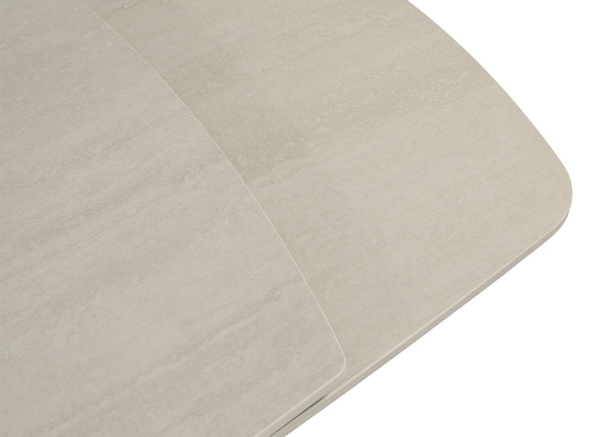 Table à manger extensible en métal beige plateau céramique blanc 160-240 cm PARIS