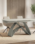 Table à manger extensible en métal beige plateau céramique blanc 160-240 cm PARIS