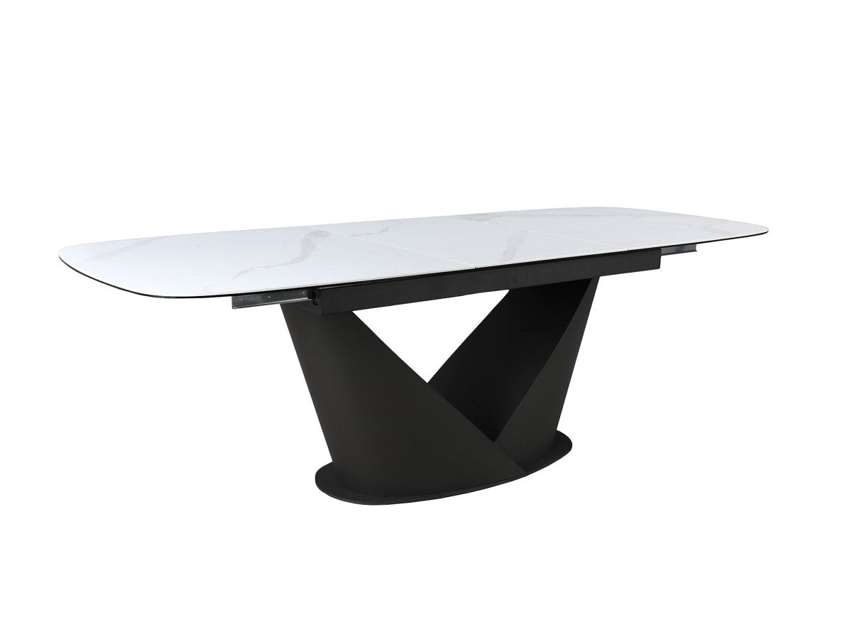 Table à manger extensible en métal marron plateau en céramique blanc 180-240 cm LERONA