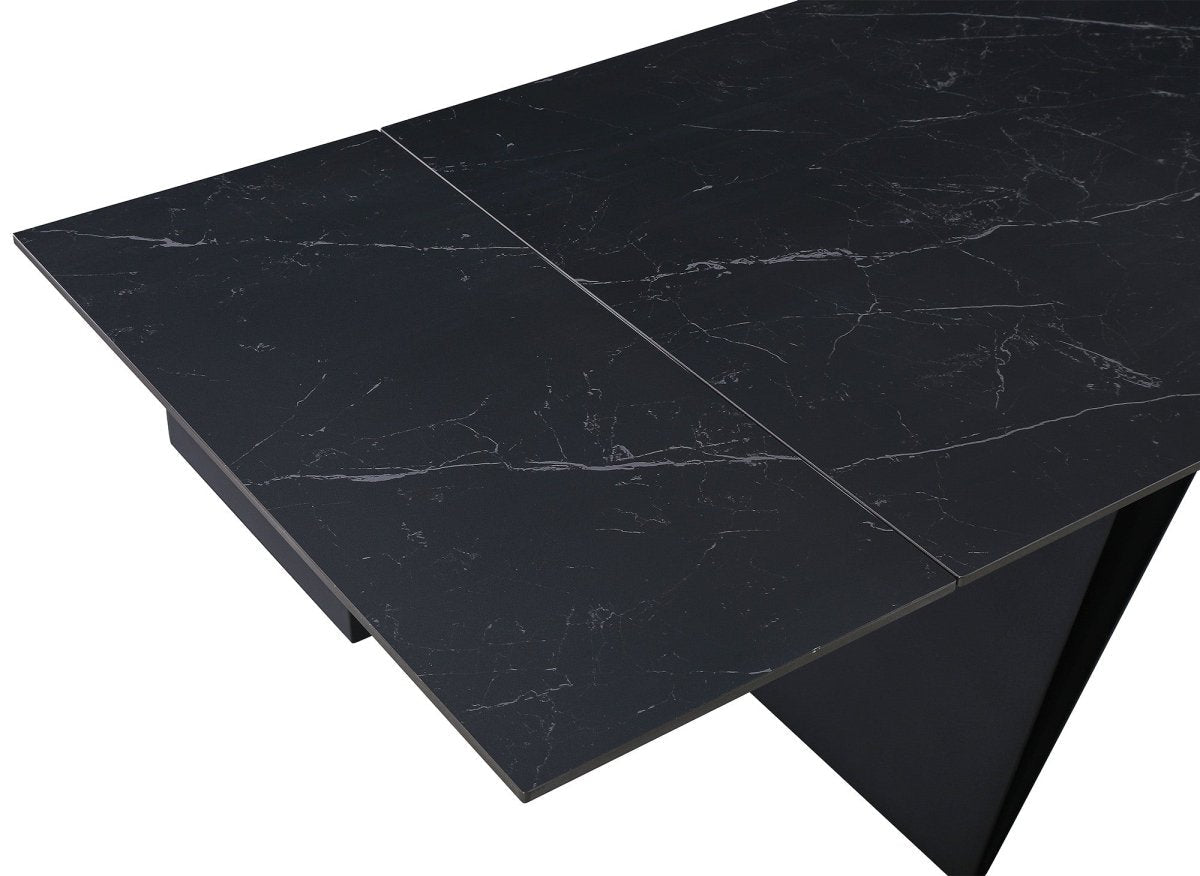 Table à manger extensible en métal noir avec plateau en céramique noir 160-240 cm HELSINKI