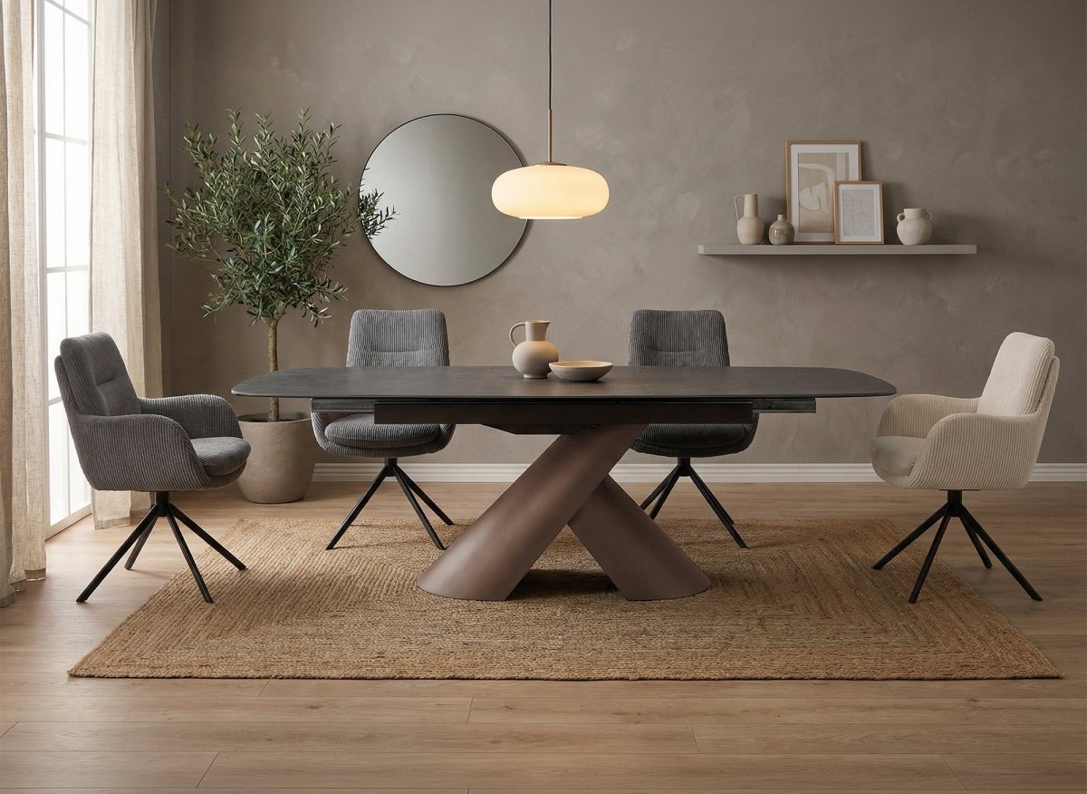 Table à manger extensible pieds métal marron plateau céramique 180-240 cm MILANO