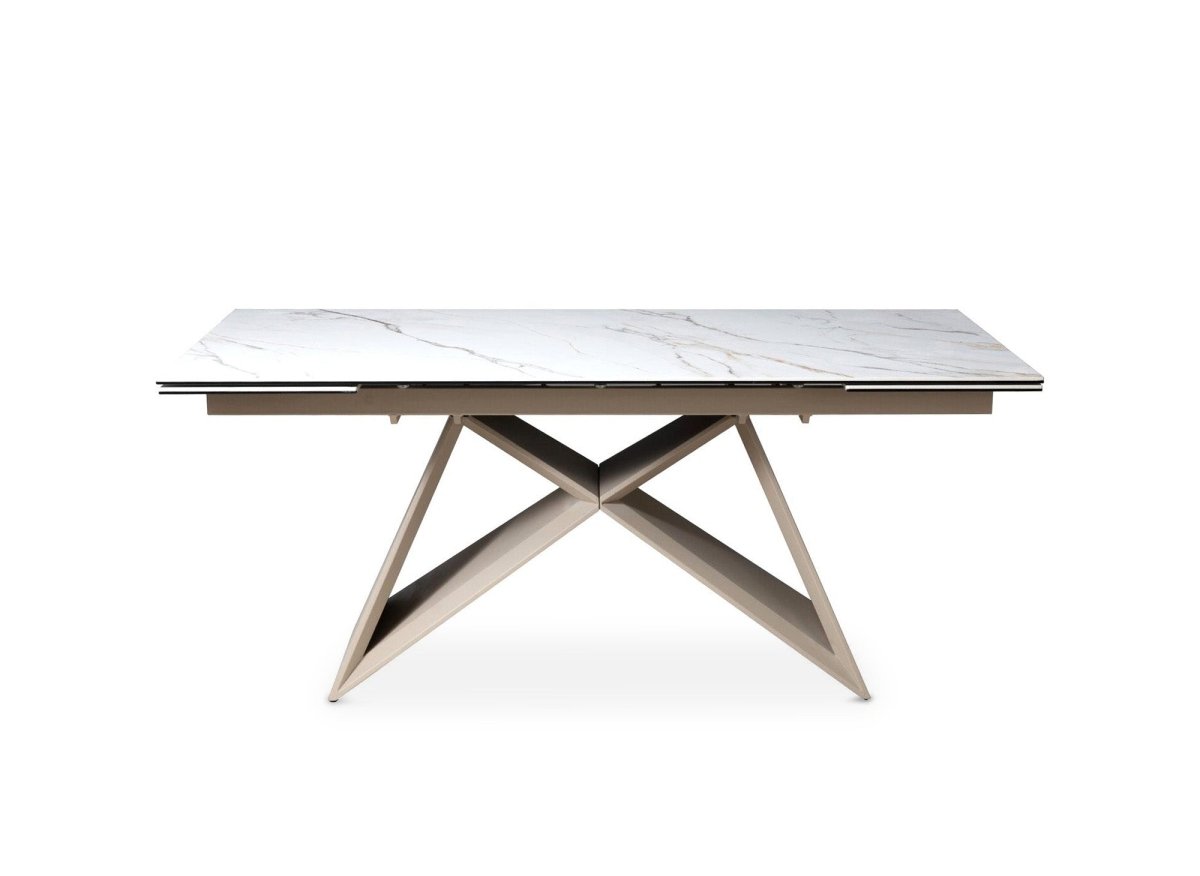 Table à manger extensible plateau céramique blanc 10 personnes 160-240 cm GABRIEL