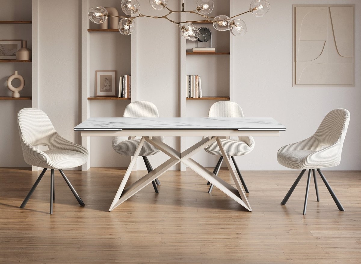 Table à manger extensible plateau céramique blanc 10 personnes 160-240 cm GABRIEL