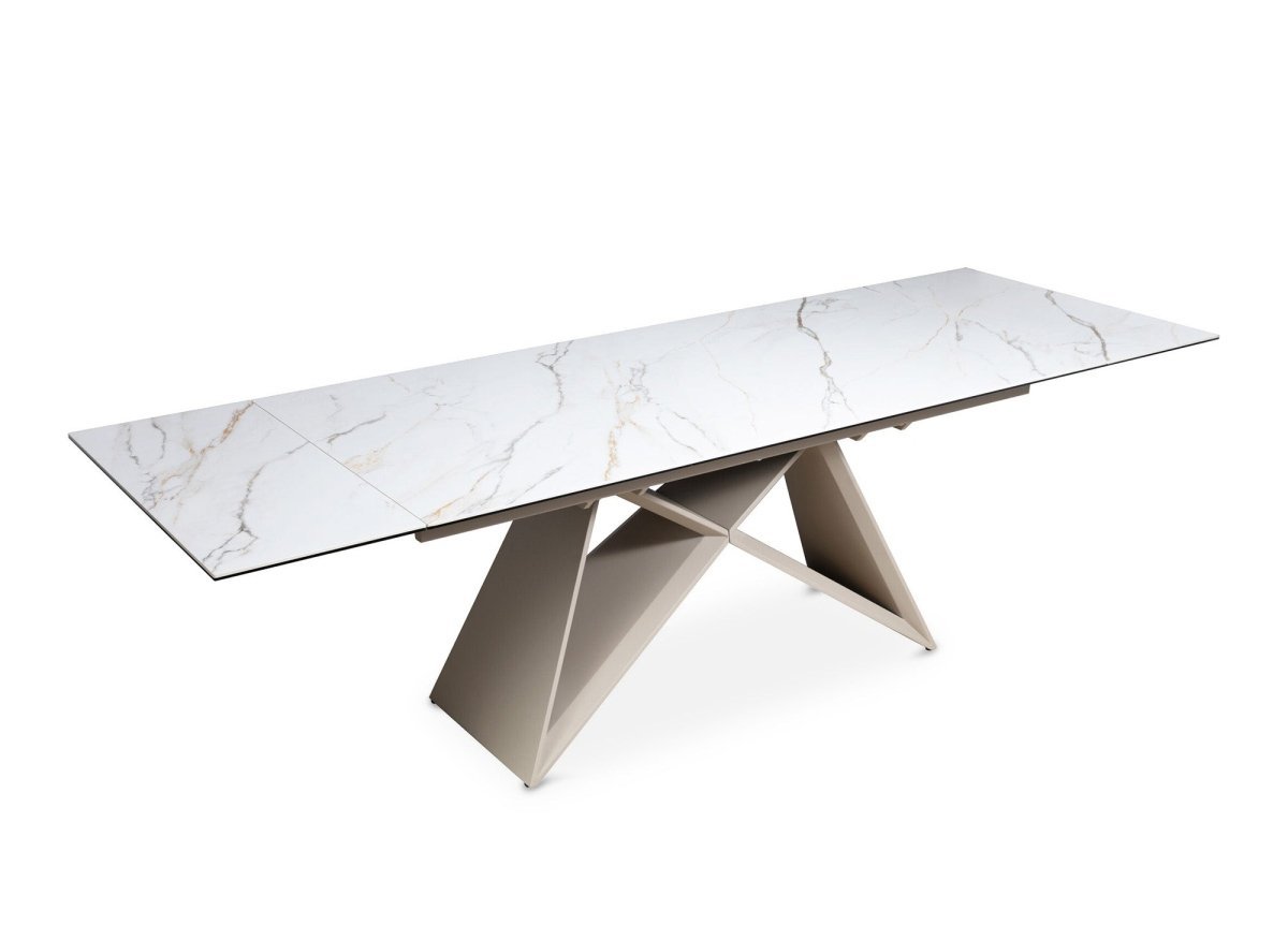 Table à manger extensible plateau céramique blanc 10 personnes 160-240 cm GABRIEL