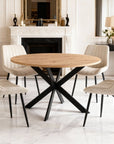 Table à manger ronde plateau effet bois pieds métal noir 120cm SINAYA