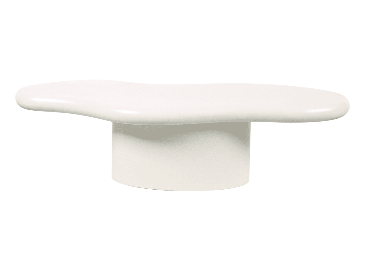 Table basse ovale en béton brossé blanc plateau asymétrique ZELINE