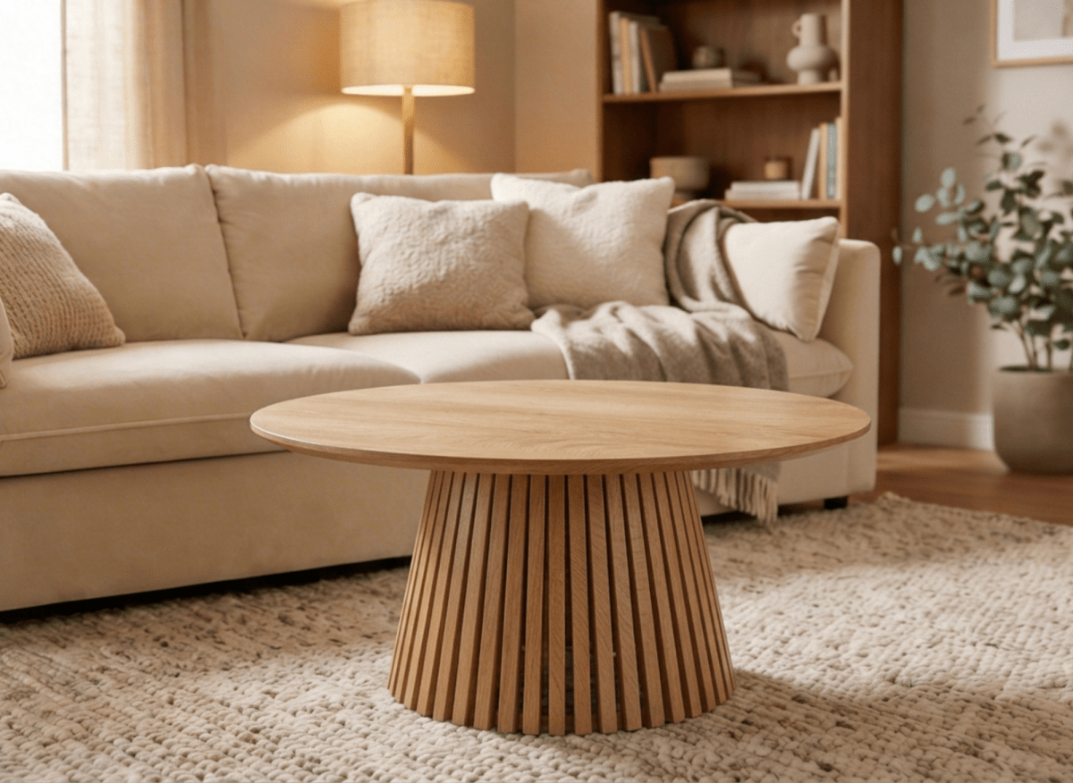 Table basse ronde en bois clair HEKA