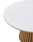 Table basse ronde en bois clair plateau en céramique blanc HEKA