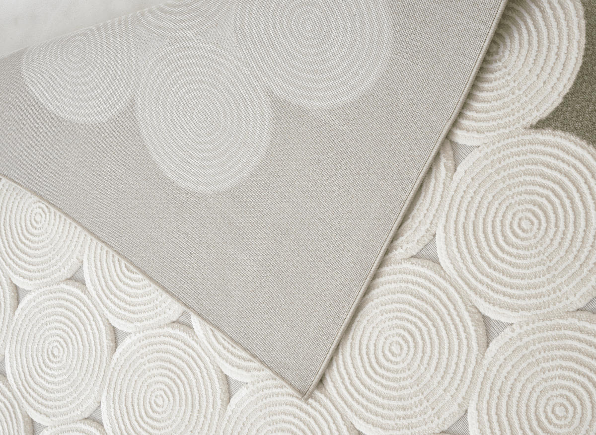 Tapis à motifs rond blanc écru 154 x 230 cm CLARA