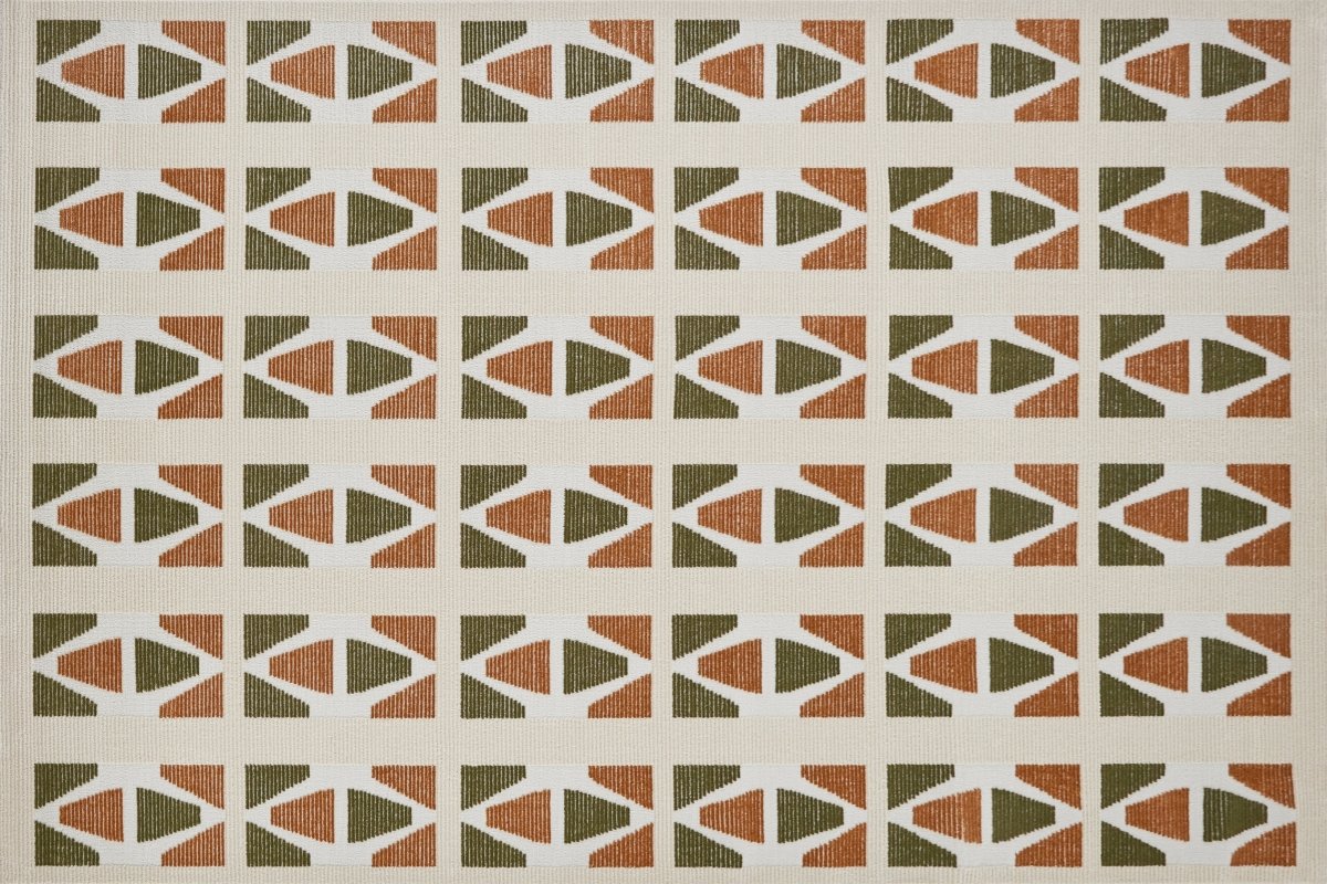 Tapis beige à motifs géométriques verts et terracotta 200 x 290 cm IONA